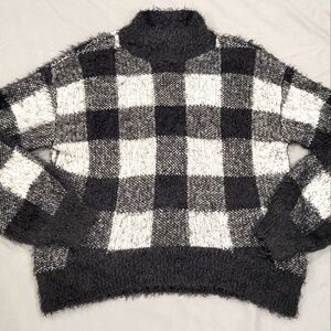 Hooked Up Buffalo Check Plaid Fuzzy Sweater XSmall
